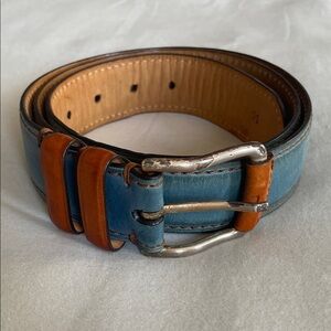 Men's Blue and Brown Leather Belt. Peter Millar size 36